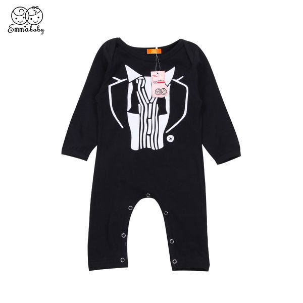 

newborn baby boys gentleman pattern romper o-neck covered button long sleeve romper jumpsuit outfits clothes, Blue