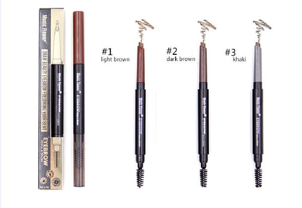 

music flower 3color double-headed eyebrow pencil long-lasting non-off makeup waterproof eyebrow brush