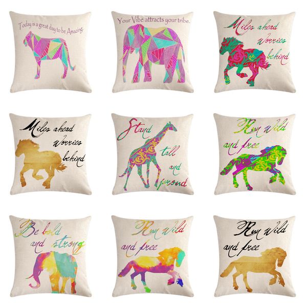 

color animal horse cushion cover elephant giraffe cotton linen pillowcase home decorative pillows cover for sofa car cojines