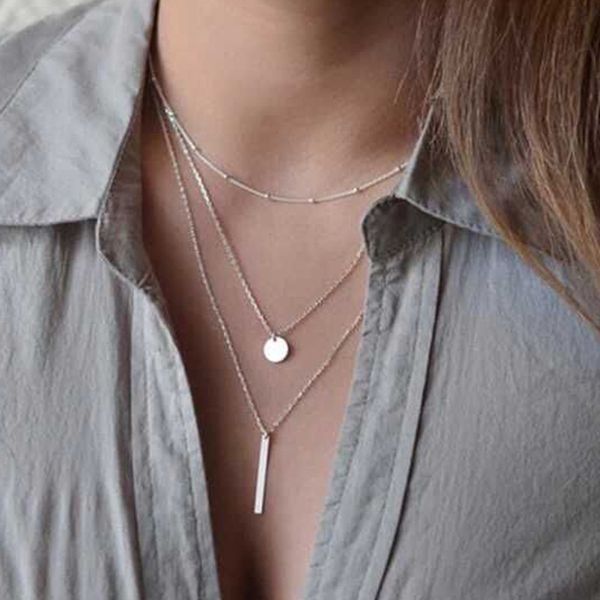 

ayered necklace copper bead chain sequins metal short necklace chain jewelry statement personalized, Silver