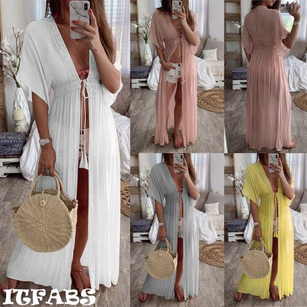 

2020 new arrival solid summer bikini cover up beach dress swimwear chiffon beachwear bathing suit summer holiday kimono cardigan