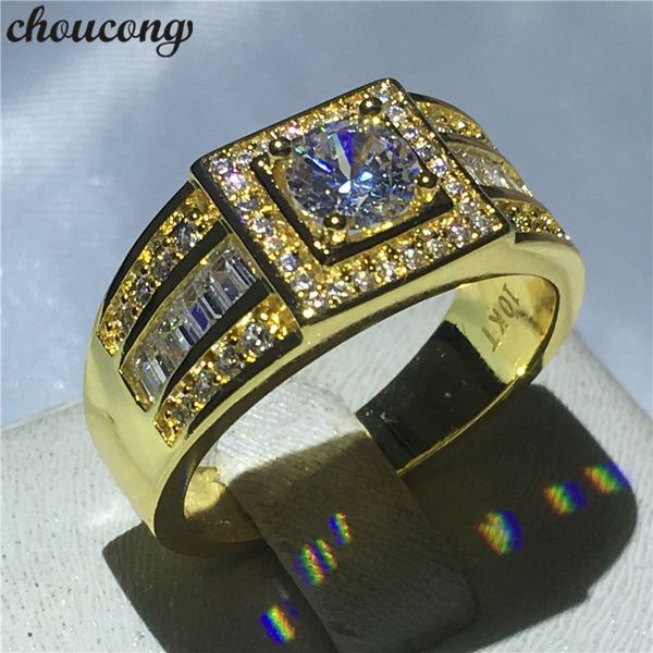 Choucong Masculino Solitaire anel de Noivado de Ouro Amarelo Filled Wedding Band Anéis Para homens Rodada 5 MM Claro Diamante cz Jóias Presente