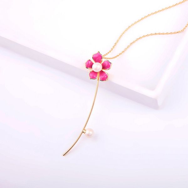 

flower drop oil necklace female tide net red temperament simple cold wind clavicle chain light short necklace, Silver