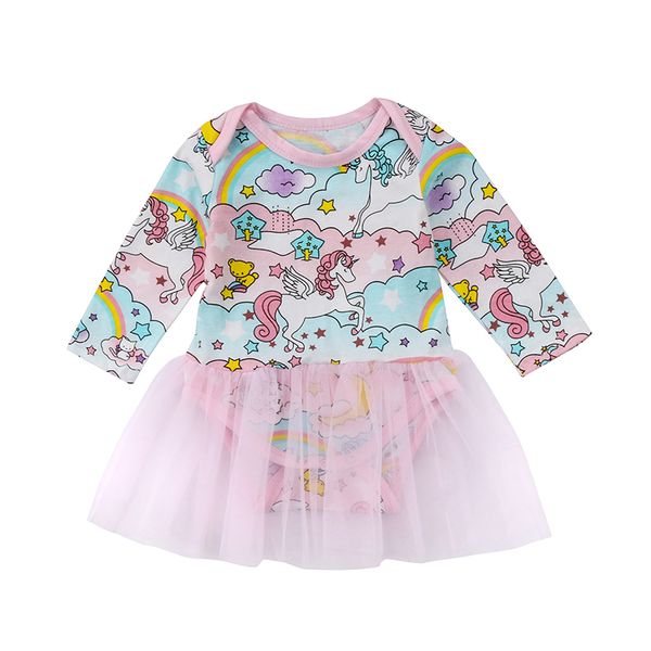 

новый единорог детское платье с длинным рукавом новорожденный малыш дети девочки пачка ползунки мини платья наряды сарафан одежда 0-18м, Red;yellow