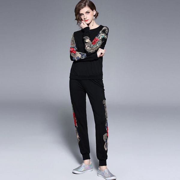 

женщины дизайнер вышитые свитер корсет брюки спортивные повседневные тонкий похудения осень двухсекционный костюм women1yz5, Gray