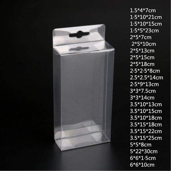 

30pcs/lot multi size clear pvc box packing gift/candy/cookie hang hole box transparent model display