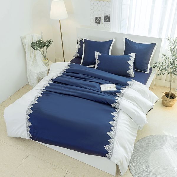 

lace decor cotton polyester fabric pachwork bedding set twin  king size duvet cover bedsheets pillowcase modern textile set