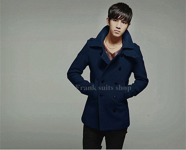 

custom made fall and winter fashion new men's coat lapel double-breasted wool coat slim wear, Black