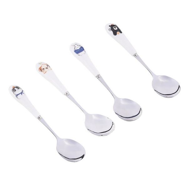 

Children's cartoon stainless steel tableware spoon household white ceramic spoon cute dessert spoon