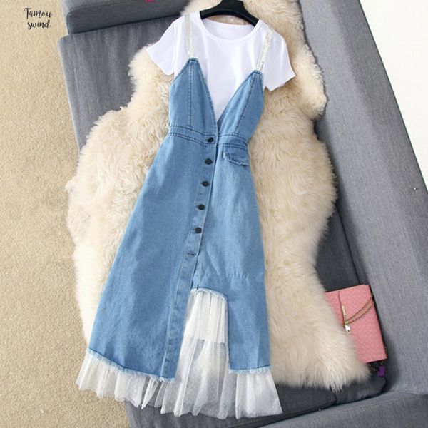 

fashion mesh 2019 summer dress suit denim patchwork slim dress office lady work casual dress drop shipping, Black;gray