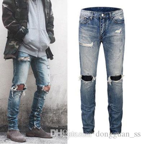 

2020ss in stock version hip hop men new men new destroyed skinny jeans, Blue