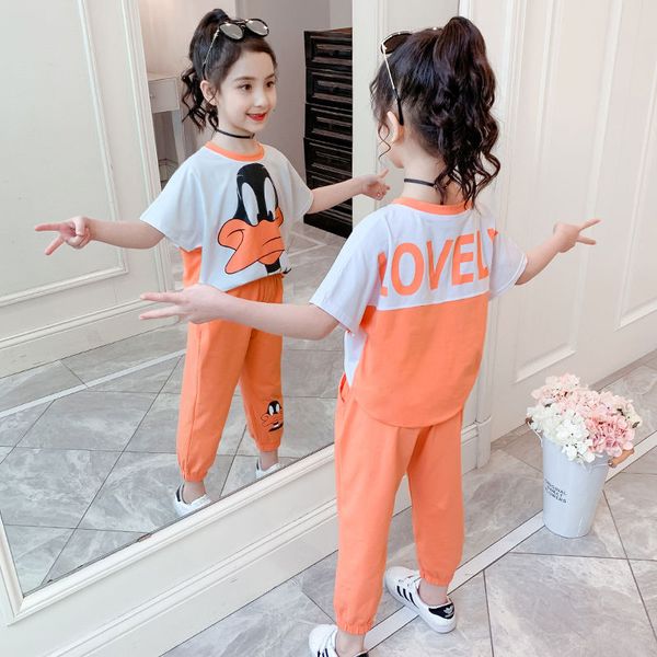 

new summer children cartoon t-shirt + pants 2pcs/set kids suit fashion casual children clothes outfits for 4 6 8 10 12 yrs, White