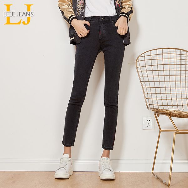 

leijijeans новое прибытие весна плюс размер леггинсы серые женские джинсы рука шить длиной до лодыжки брюки черные стрейч женские джинсы, Blue