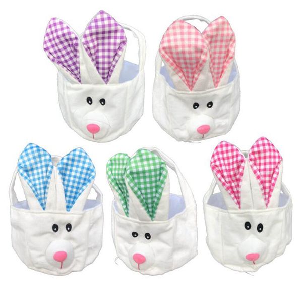 

long ear easter basket 5 colors cartoon cute rabbit handbags bunny plaid printed storage bag easter kids gift bag ooa7571-17, Black