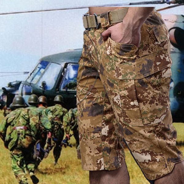 

outdoor shorts war chief tactical camouflage capri men cotton polyester cropped quick dry trousers fashion camping tour, Brown;gray