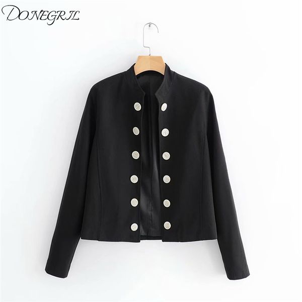 

women double breasted cropped jacket black coat long sleeve stand collar jacket crop outerwear spring autumn clothing, White;black