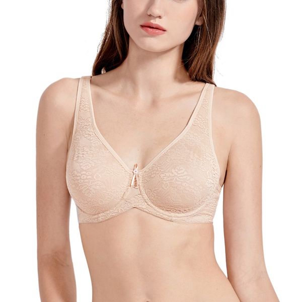 

women's smooth full coverage underwire non padded lace bra plus size, Red;black