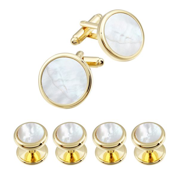 

hawson classic mother of pearl cufflinks and studs for wedding mens tuxedo shirt button, Silver;golden