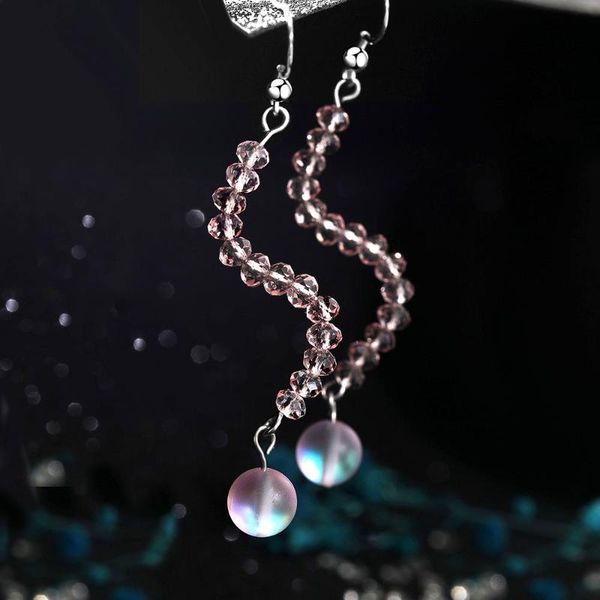 

fashion long 925 silver snake tassel earring for women with moon stone and crystal new snakelike drop earring fine jewelry, Golden;silver