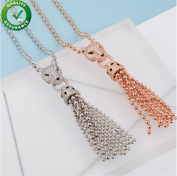 

luxury designer jewelry women necklaces fashion statement bling iced out chains leopard tassel pendant cuban link cz diamond wedding charms, Silver