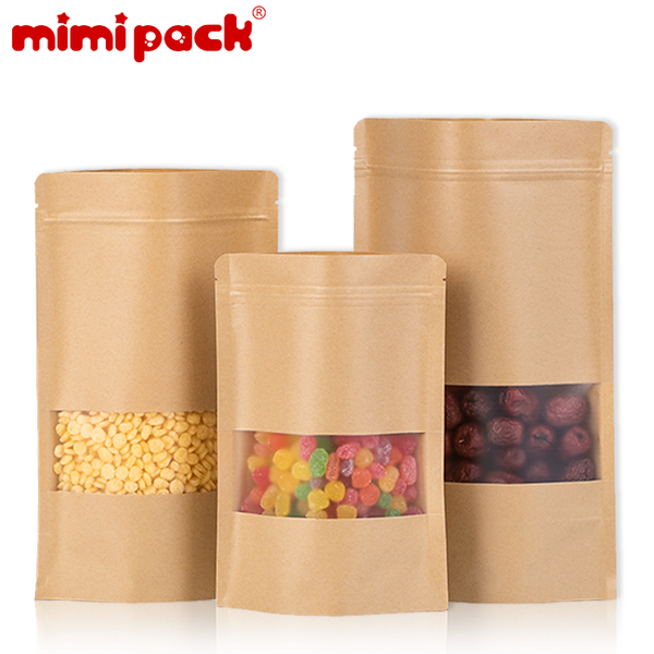 

mimipack 7 mil matte moisture proof kraft stand-up storage bags with window for snack, biscuit