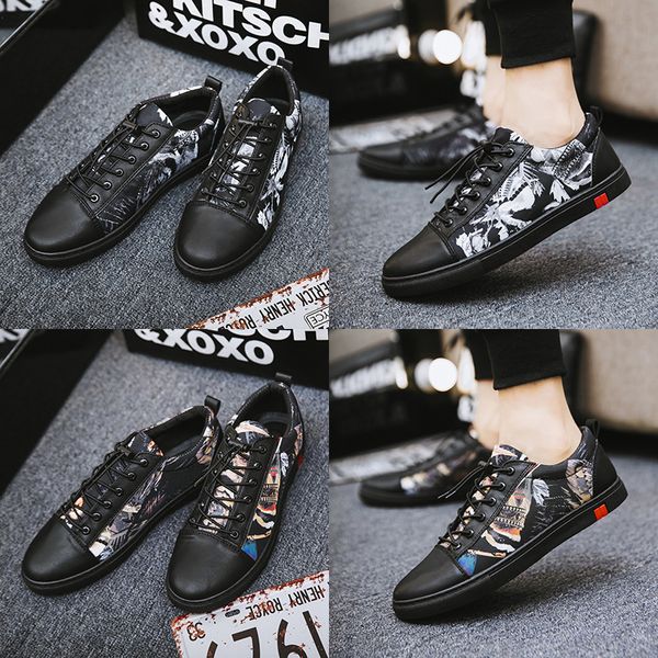 

fashion men designer luxury shoes summer print leather shoes men loafers all black boys casual flats mocassin homme cu08