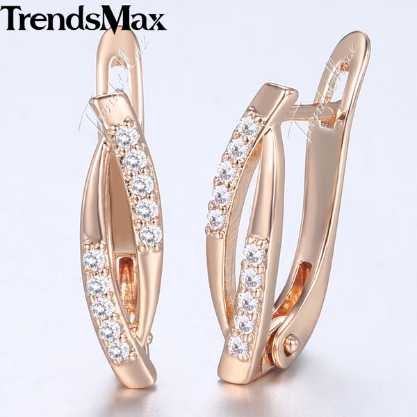 

trendsmax womens stud earrings elongated oval cz 585 rose gold earrings for women fashion woman jewelry gift dropshipping kge179, Golden