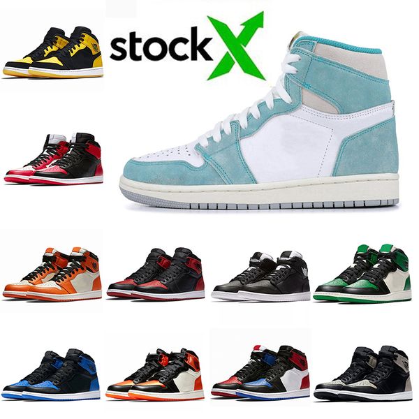 

men designer luxury basketball shoes 1s one high turbo green chicago with black mark trainer for women sport sneakers 5.5-12
