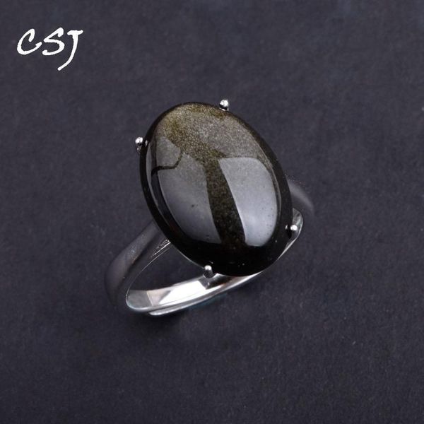 

csj big stone real natural obsidian кольца стерлингового серебра 925 пробы золотые глаза obsidian oval12*14 мм изысканные ювелирные изделия, Golden;silver