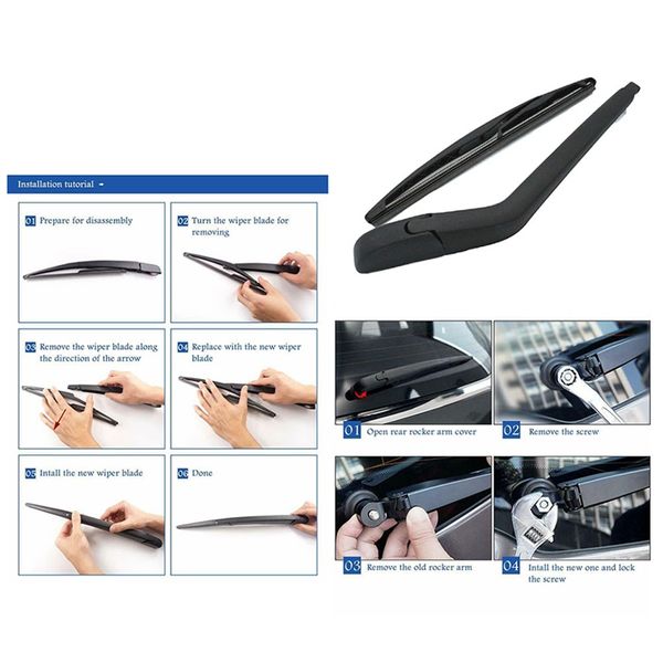 

toyl brushes + wiper blade arm black for car rear bezel 307 sw / estate 2000 to 2008