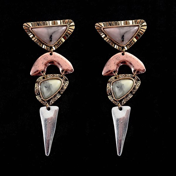 

boho этнические натуральный камень серьги женщины ювелирные изделия уха геометрический треугольник серьги femme заявление мотаться серьги, Silver