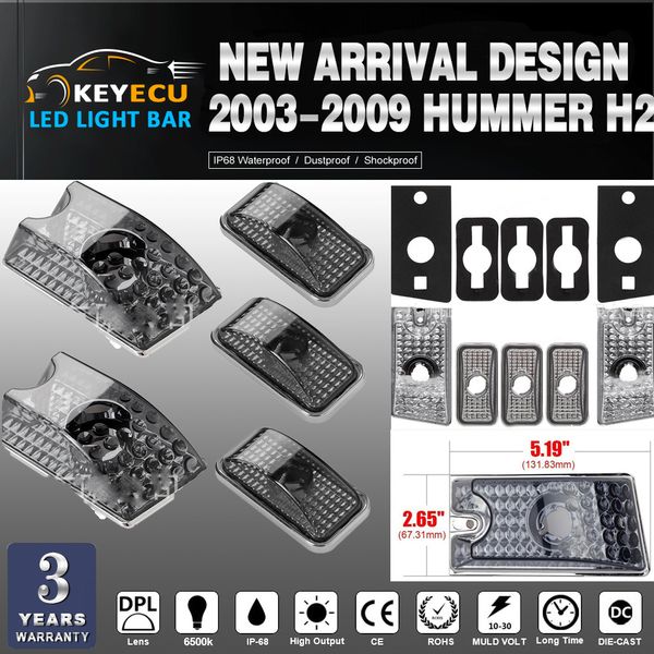 

keyecu 5pcs/set smoke lens roof cab marker light cover lens for 2003-2009 hummer h2 suv sut