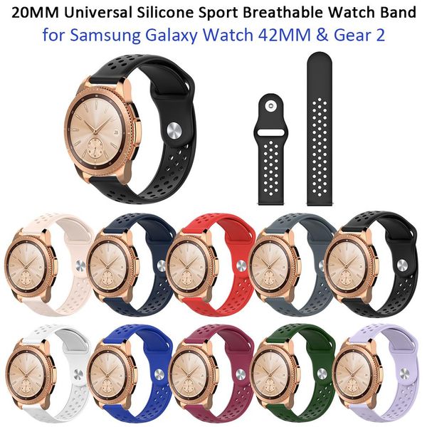 

20mm silicone sport breathable watch band wrist strap for samsung galaxy watch s4 sm-r810 42mm & gear 2, Black;brown