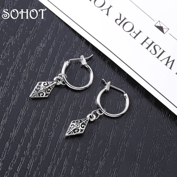 

sotrendy ethnic style square 3d hoop earrings punk jewelry accessories for tibetan gold silver color for party gift, Golden;silver