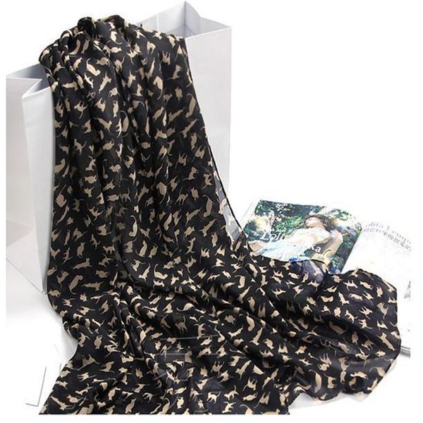 

m mism women trendy retro 150*50 cm autumn classic shawl cat patten scrafs exquisite chiffon woman elegant scarf hijabs stoles