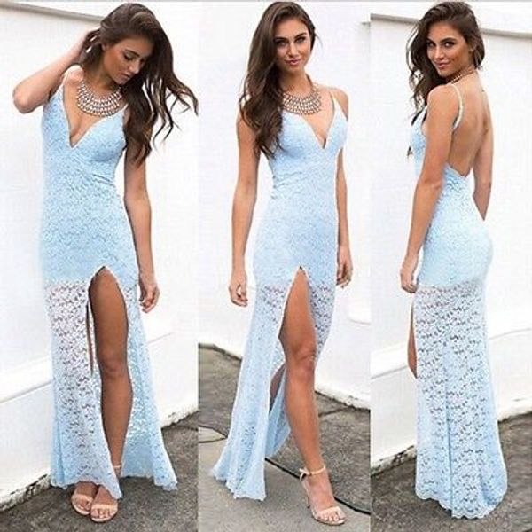 

сексуальный спинки женщин глубокий v кружева повязки bodycon длинное платье новые платья, Black;gray