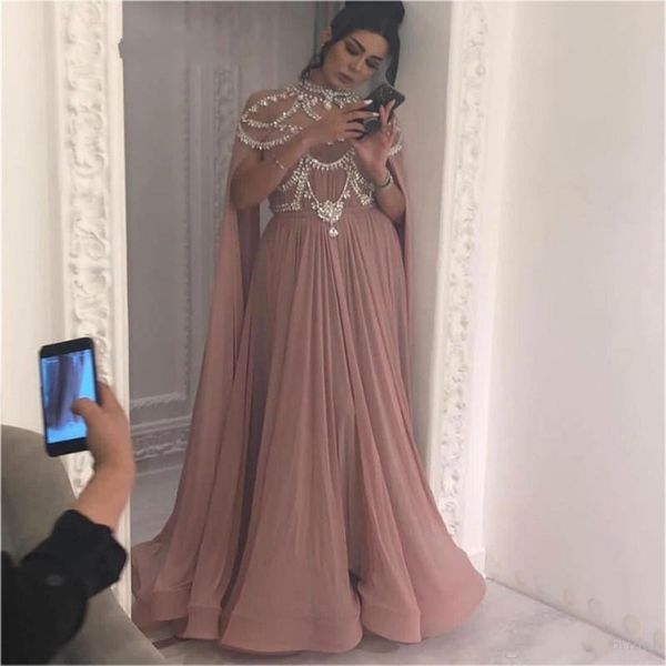 

blush muslim evening dresses 2019 a-line chiffon crystal islamic dubai saudi arabic long elegant prom dress evening gown, White;black
