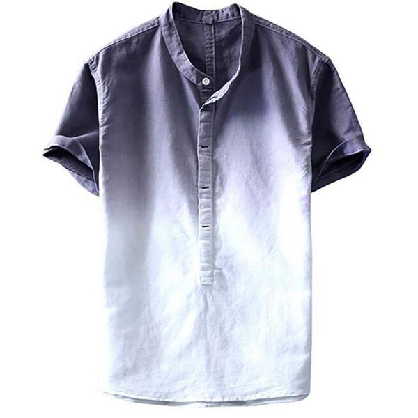

feitong men's hawaiian shirt chemise summer cool and thin breathable collar hanging dyed gradient cotton shirt camiseta homme, White;black