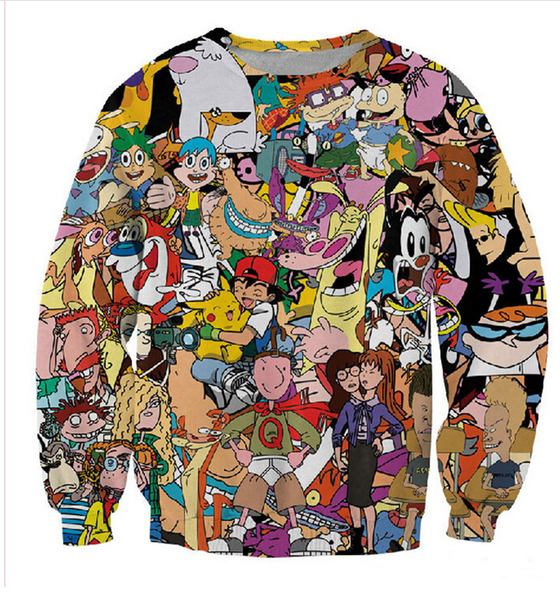 

2019 новая мода пост 90-х годов мультфильм толстовка 3d печать толстовка мужчины женщины с длинным рукавом спортивный костюм пуловер harajuk, Black