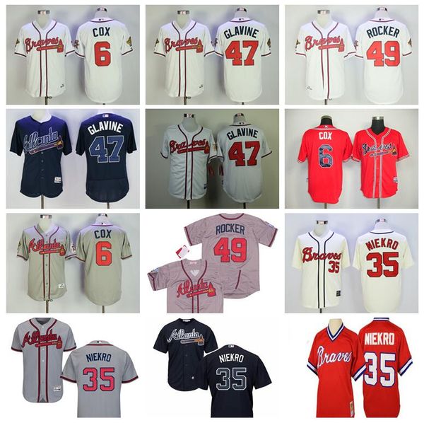

men vintage baseball 47 tom glavine jersey retire 21 warren sphan 41 eddie matthews 35 phil niekro 6 bobby cox 49 john rocker, Blue;black