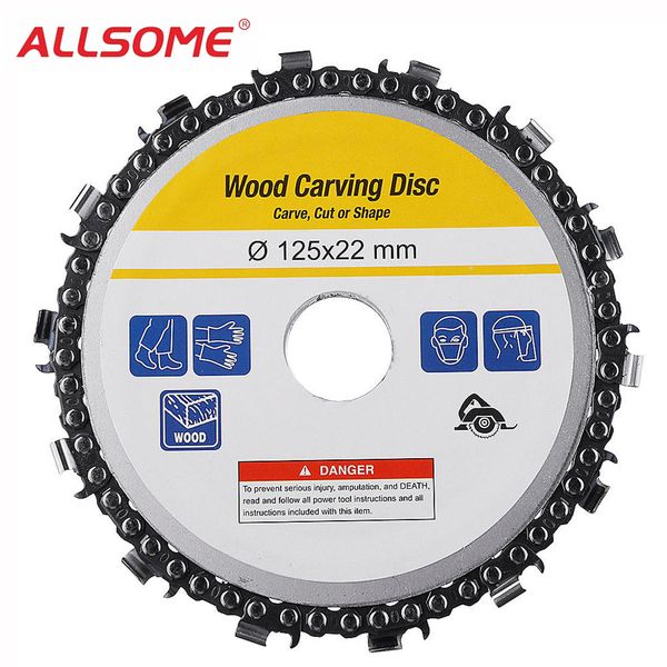 

allsome 5 inch grinder chain disc 22mm arbor 14 teeth wood carving disc for 125mm angle grinder ht2371