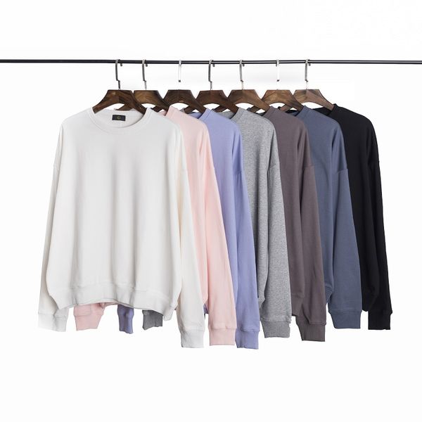 

europe and the united states high street solid color retro loose simple wild oversize loose round neck men and women models, Black