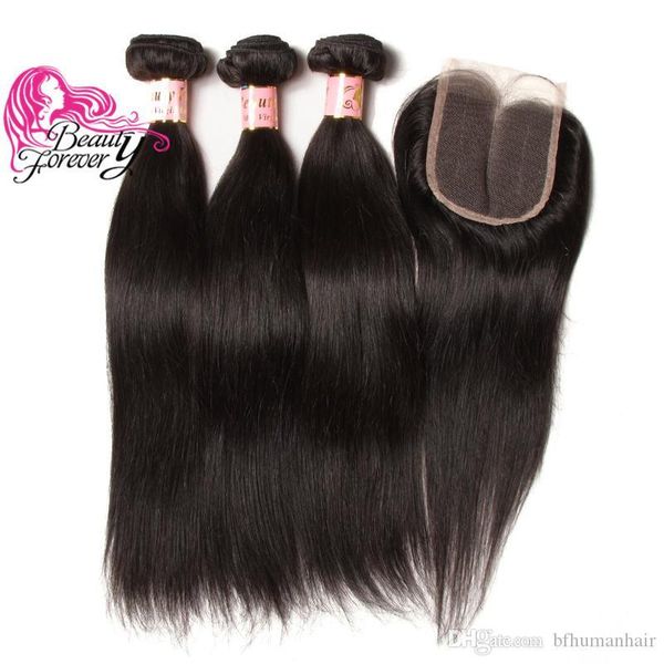 

beauty forever 8a brazilian hair straight body wave bundles with closure human hair weave with lace closure wholesale virgin hair extension, Black