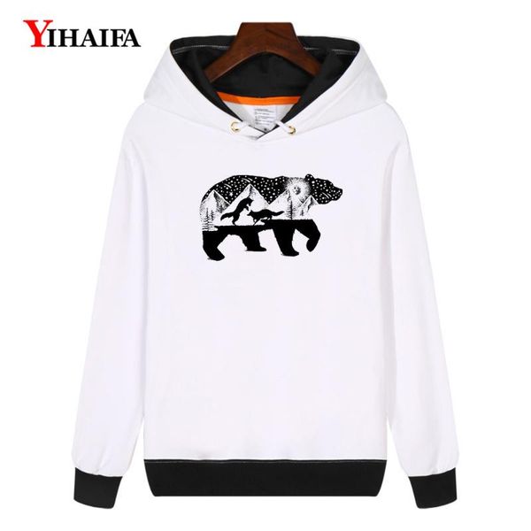 

yihaifa women hoodies kpop sweatshirts harajuku bear printed pullover loose hooded thick winter fleece coat jacket, Black