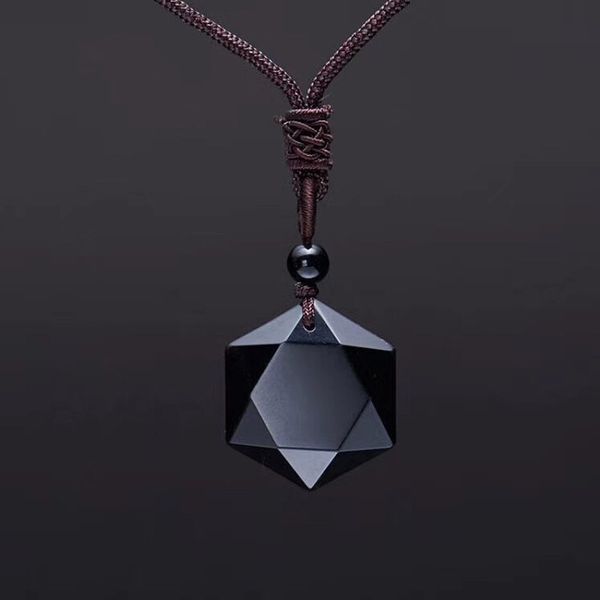 

black obsidian six stars lucky amulet love natural stone pendant necklace for women men love crystal pendulum jewelry 2019, Silver