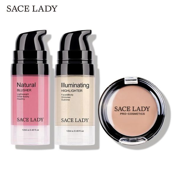 

makeup sets sace lady face set liquid highlighter + blush maquiagem full cover eye primer concealer cream base