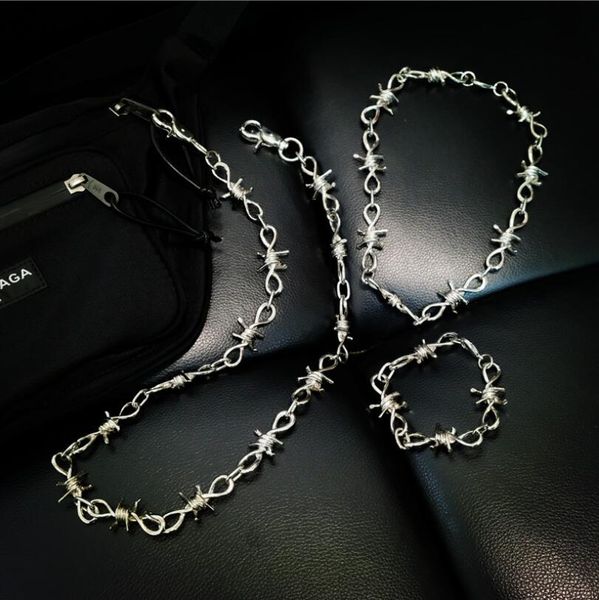 

rock punk metal thorns iron pants chain wallet chain necklace bracelet three-piece, Silver