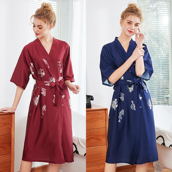 

new silk kimono robe long bathrobe women silk bridesmaid robes robes satin robe ladies dressing gowns, Black;red