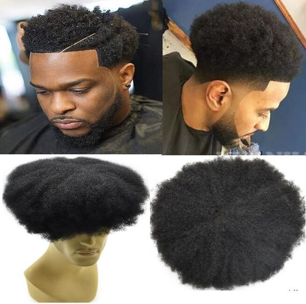 2019 Mens Hairpieces Afro Curl Human Hair Full Lace Toupee Jet
