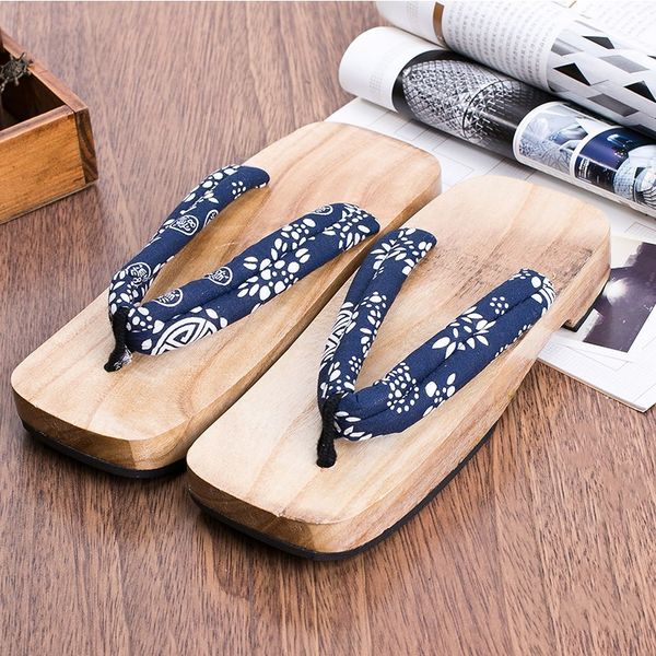 

mazefeng summer platform shoes print wood men geta sandals men china geta classial wooden slippers mens flip flops, Black